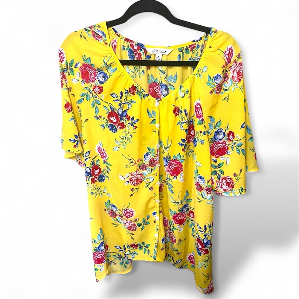 PIONEER WOMAN Yellow Polyester Floral Blouse Women’s Medium Lightweight M